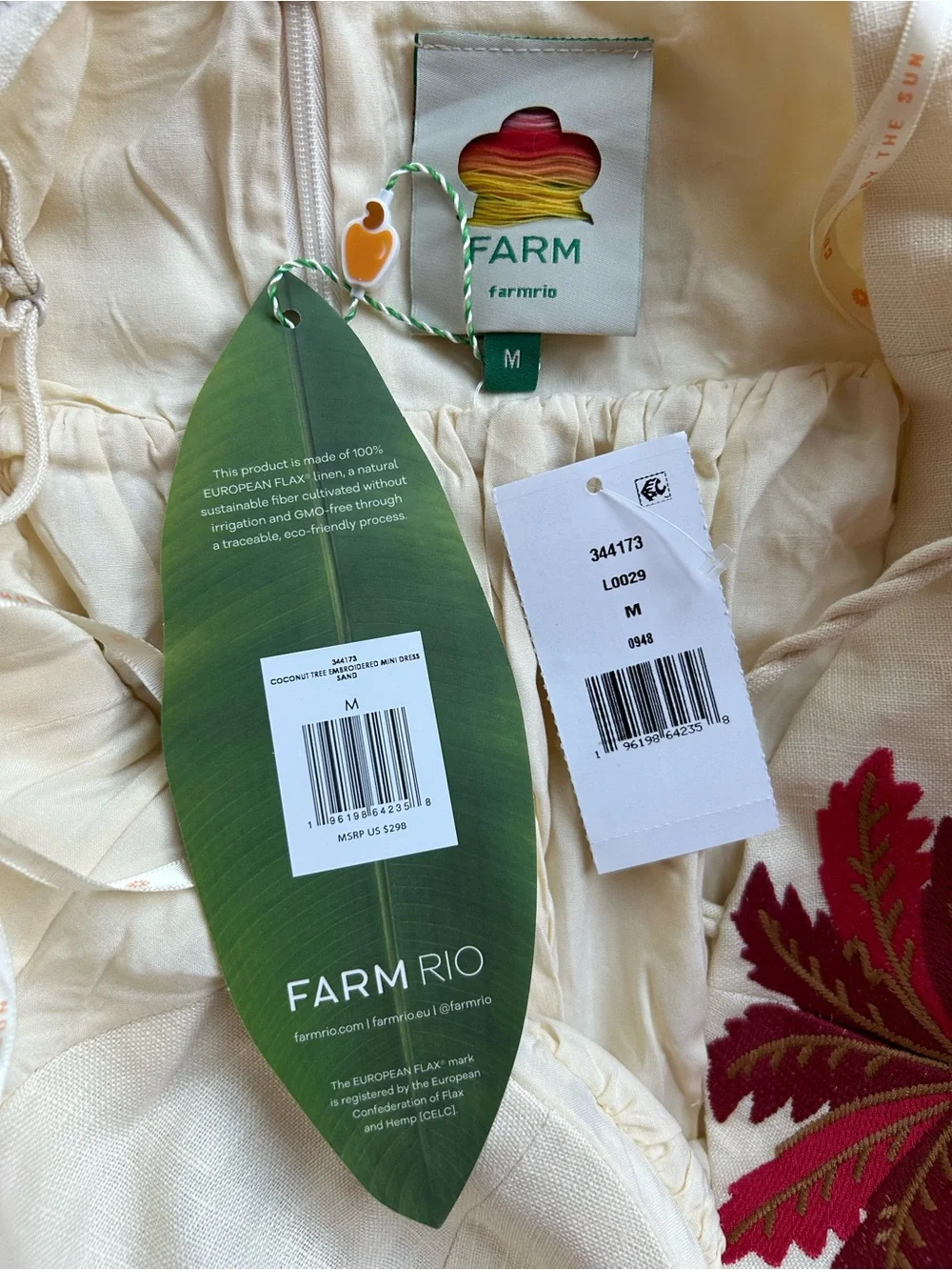 FARM Rio Coconut Tree Embroidered Mini Dress Linen Size Medium NWT - Picture 7 of 11
